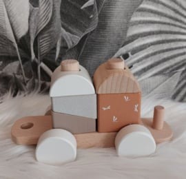 ''Label Label'' houten blokkentrein nougat (met naam)