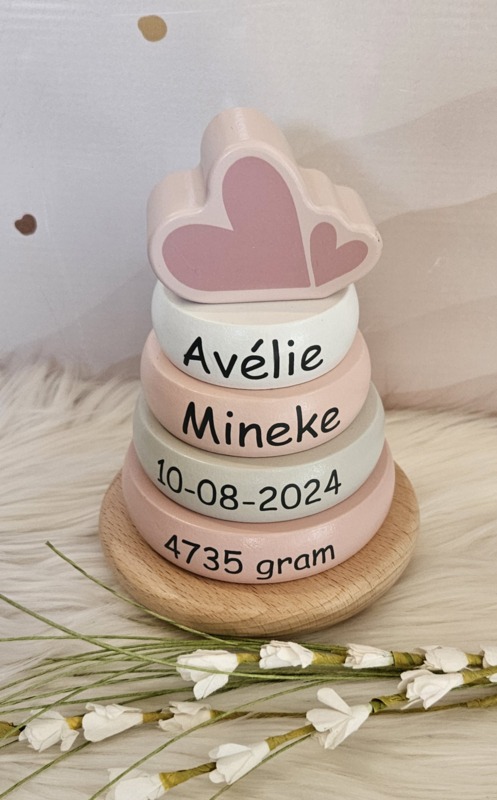 ''Label Label'' stapelringen Roze (met naam)