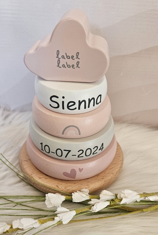 ''Label Label'' stapelringen Roze (met naam)