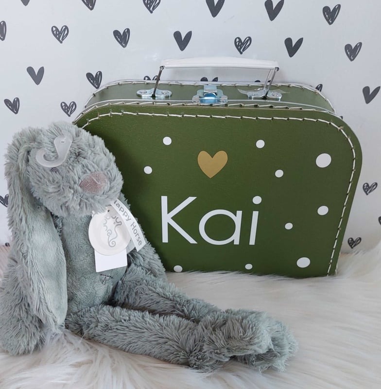 Koffertje met naam en ''Happy Horse'' knuffelkonijn Richie jongen