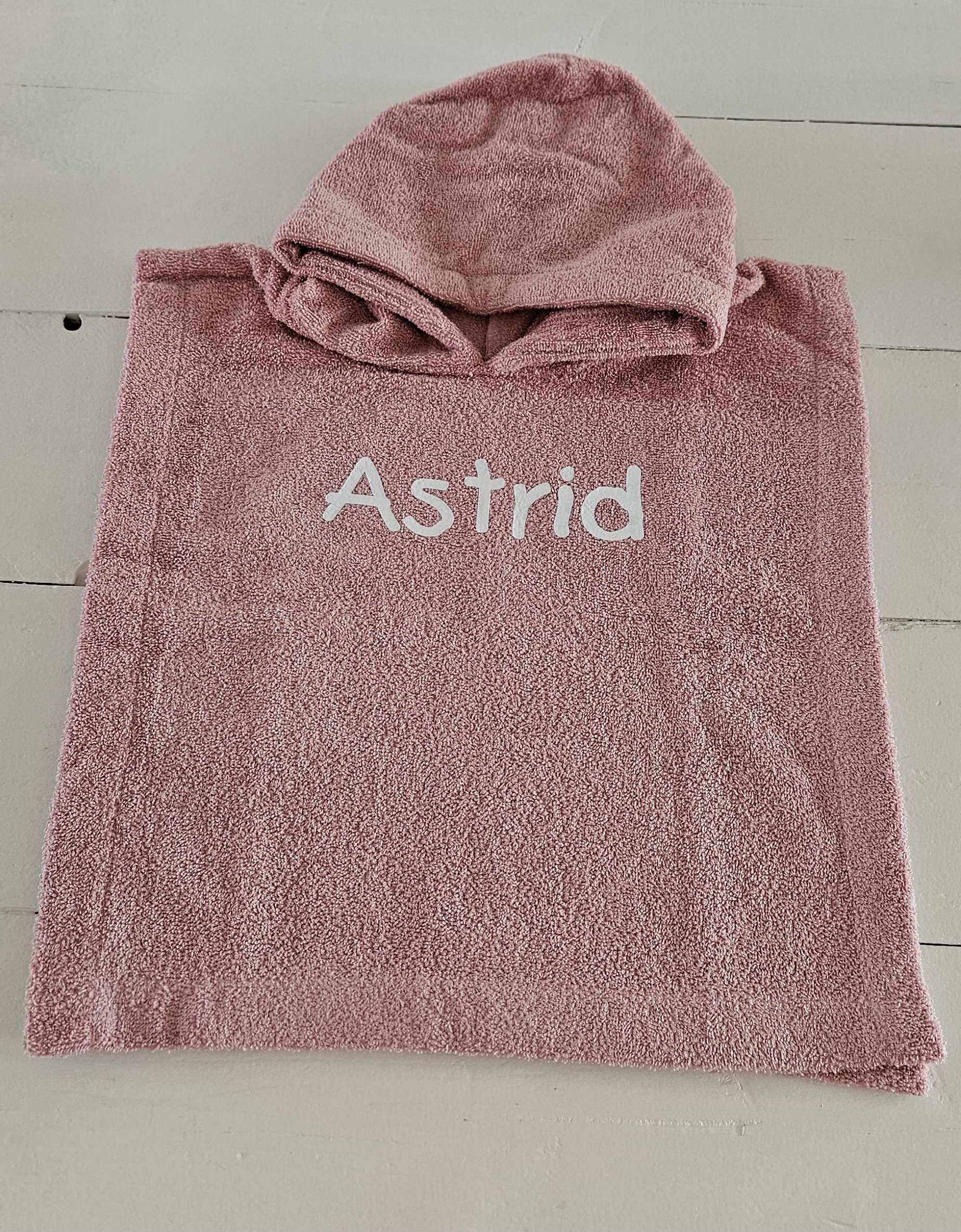Funnies badstof badponcho L - Sandstone Pink (met naam)