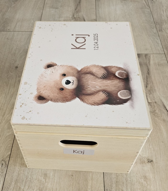 Houten herinneringskist met naam Schattig beertje