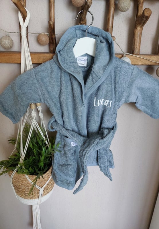 Badjas met naam 'grijs-blauw' diverse maten