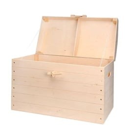 Houten speelgoedkist met naam Hartjes beige