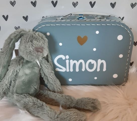 Koffertje met naam en ''Happy Horse'' knuffelkonijn Richie jongen
