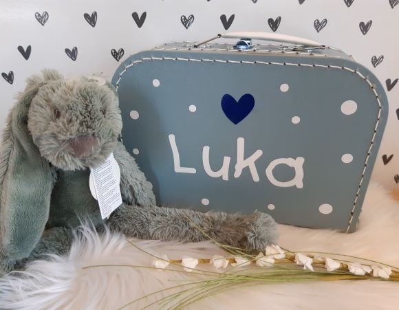 Koffertje met naam en ''Happy Horse'' knuffelkonijn Richie jongen