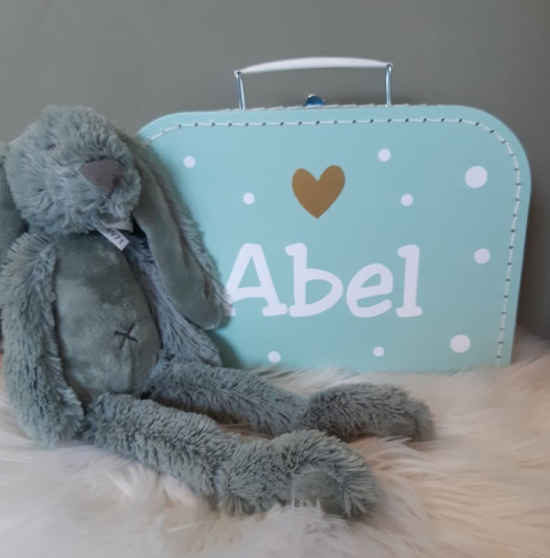Koffertje met naam en ''Happy Horse'' knuffelkonijn Richie jongen