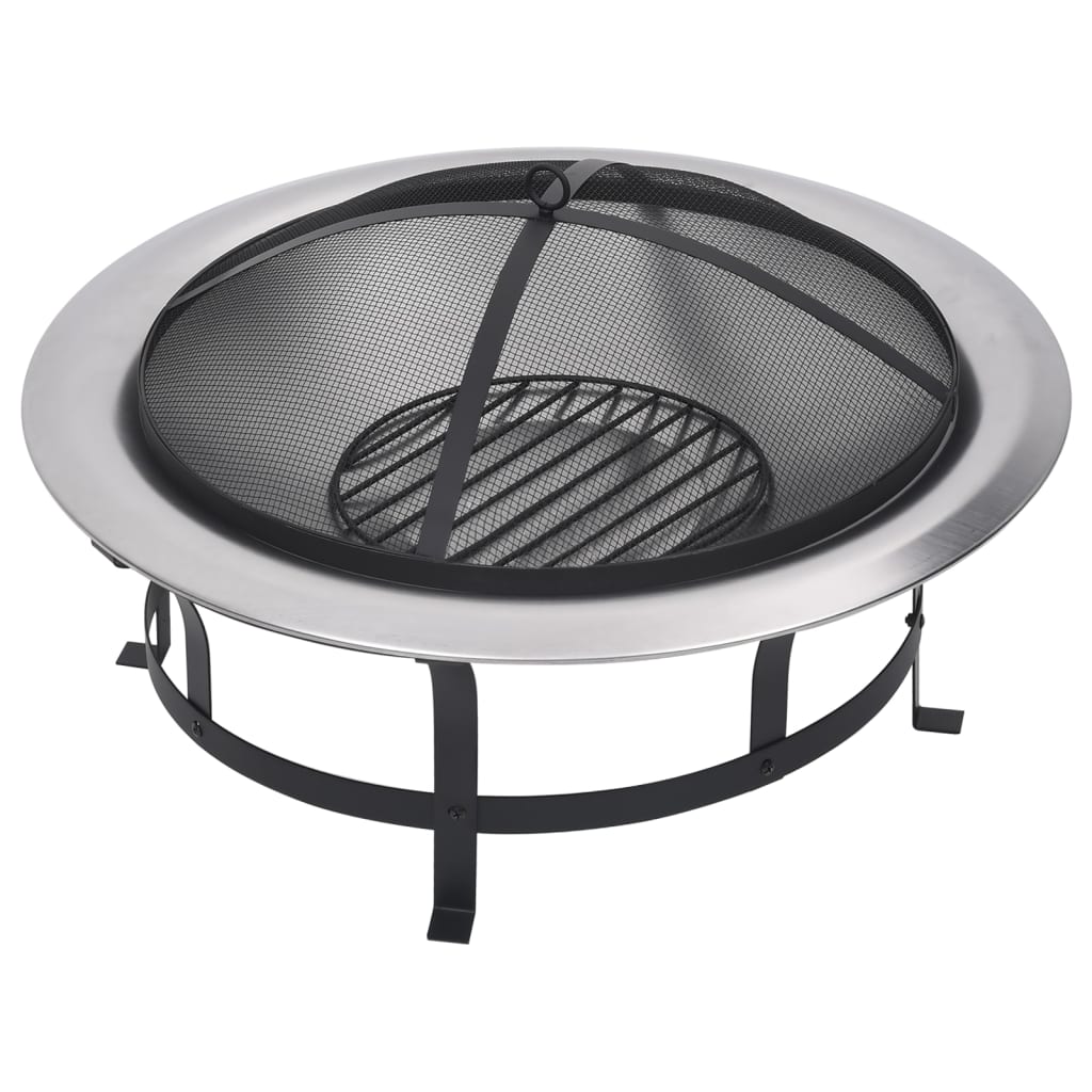Vuurschaal met Grill RVS 76 cm Vuurplaats Hark Vonkenscherm