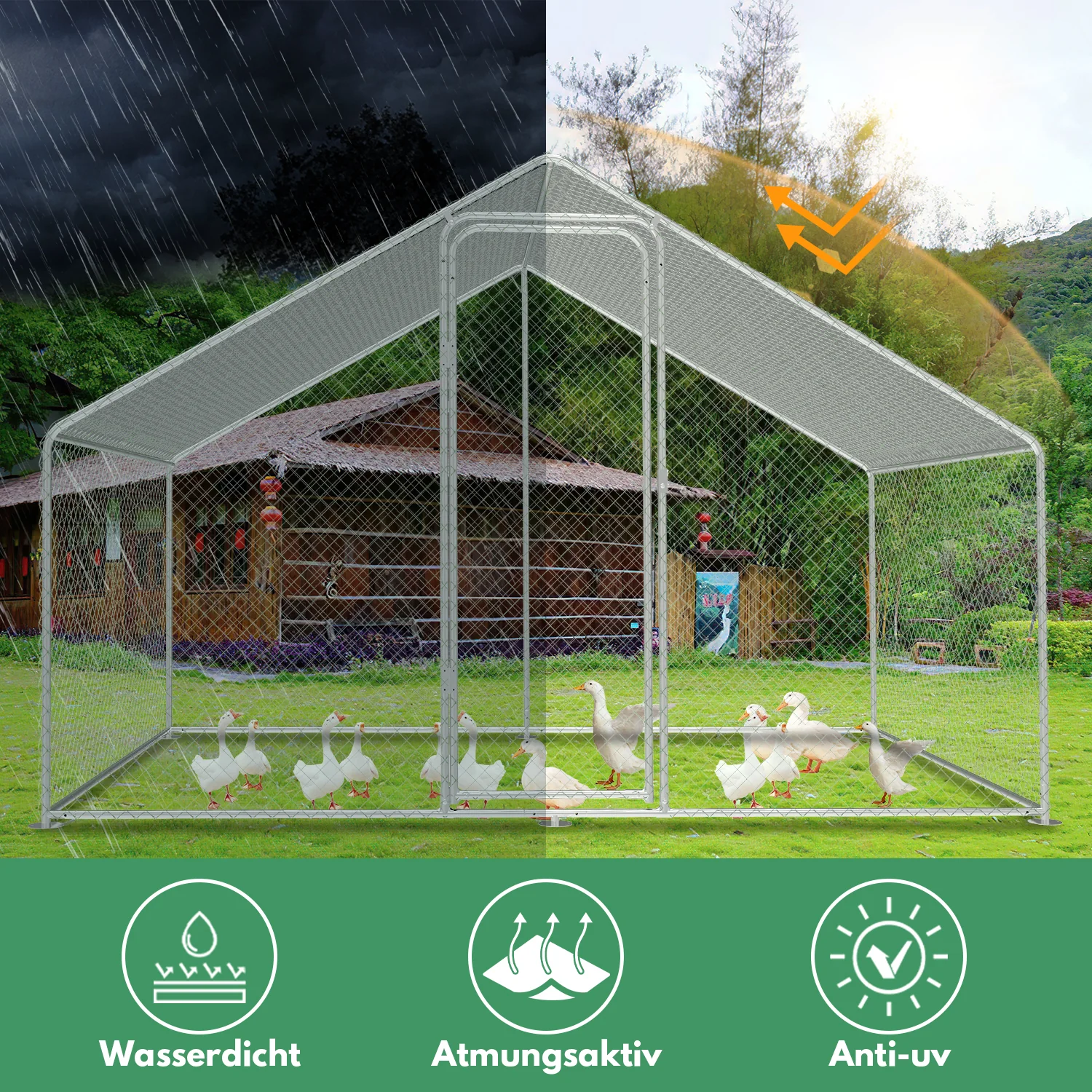 2025 Sonnewelt Kippenhok Metalen Vrijloopren met Dakzeil 3x2x2m