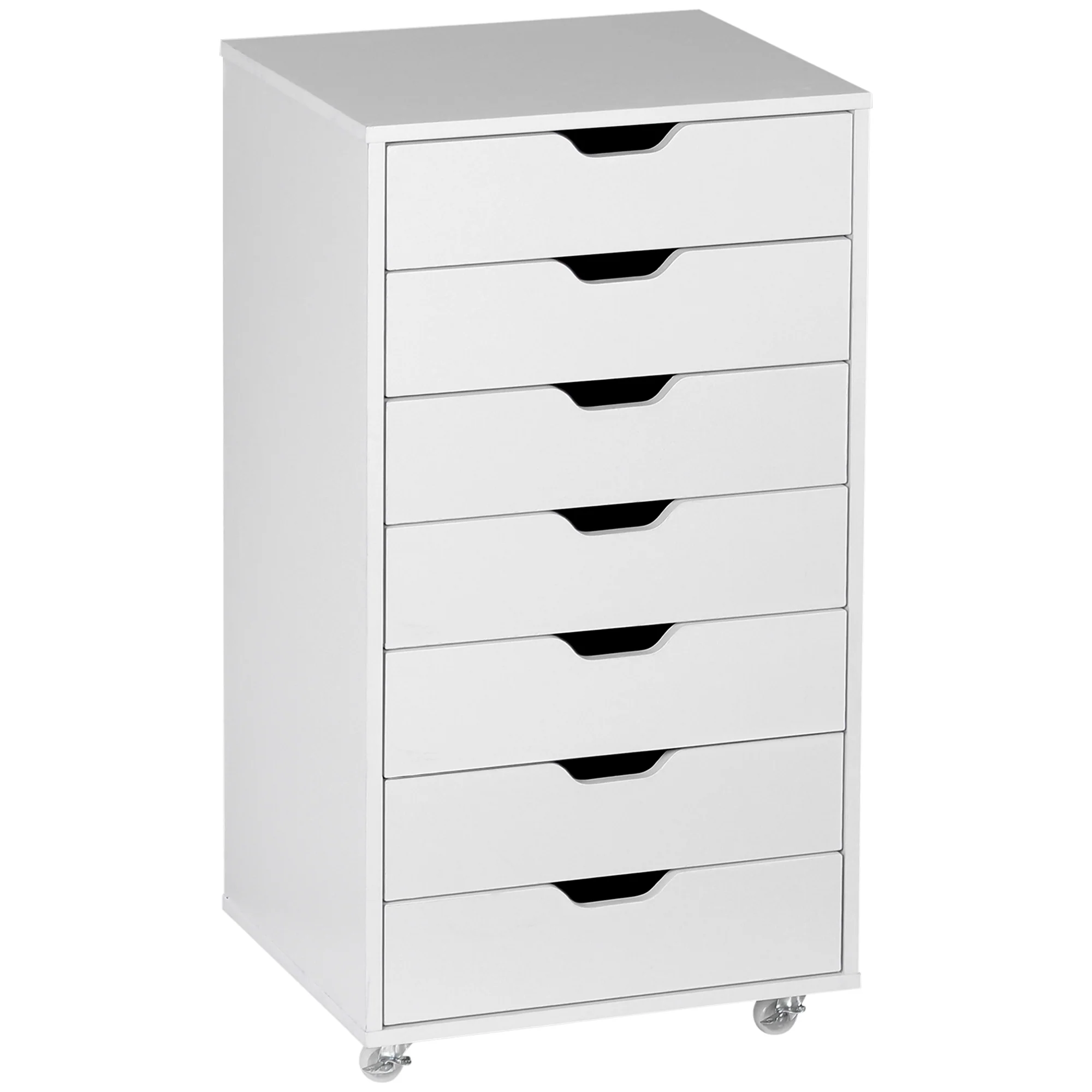 Verticale Archiefkast met 7 Lades, Mobiele Kantoorkast op Wieltjes voor Studie of Kantoor, Wit