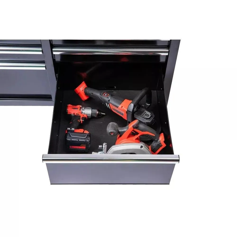 46 inch B x 24 inch D 9-laden hoogglans zwarte diepe gereedschapskist mobiele werkbank