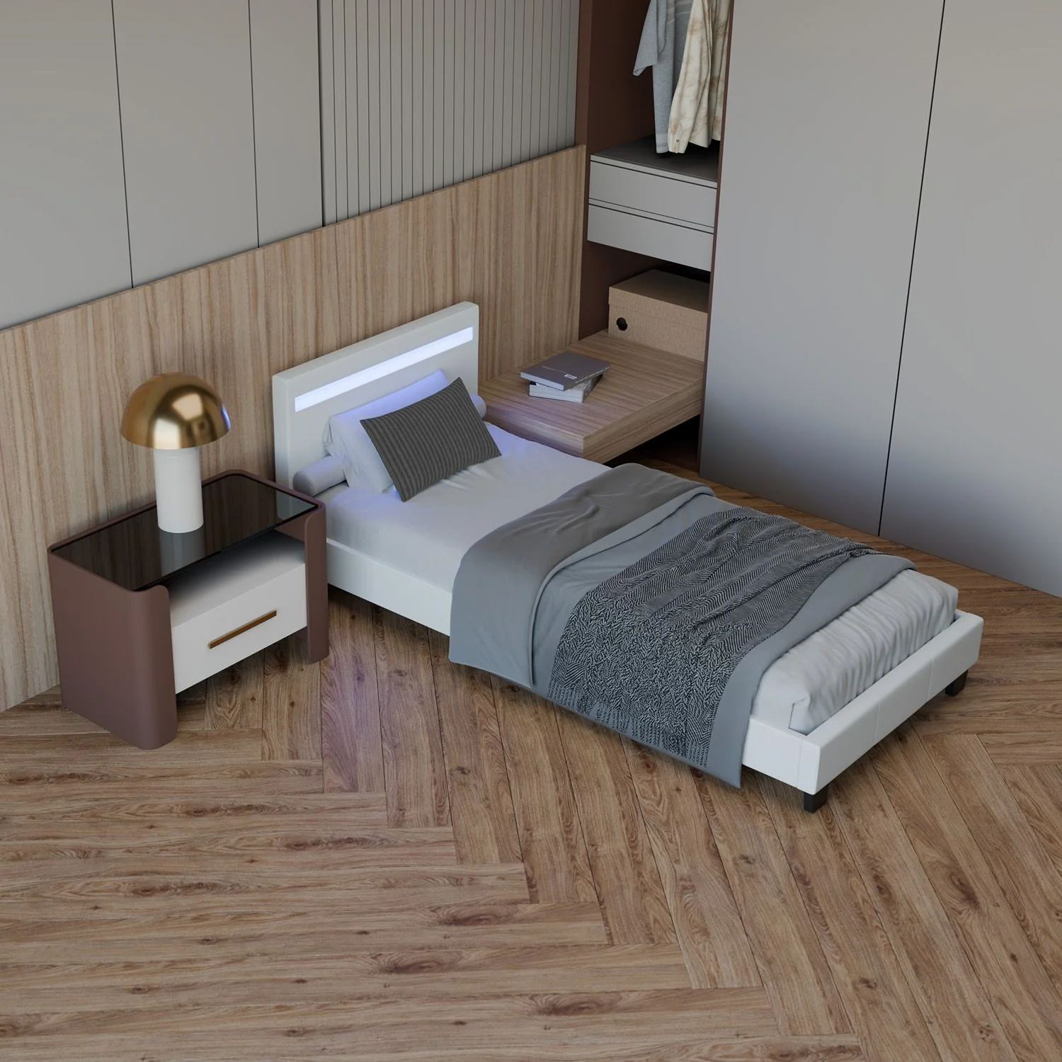 2025 Rustgevend slapen in het gestoffeerde bed Verona 120x200 cm in wit