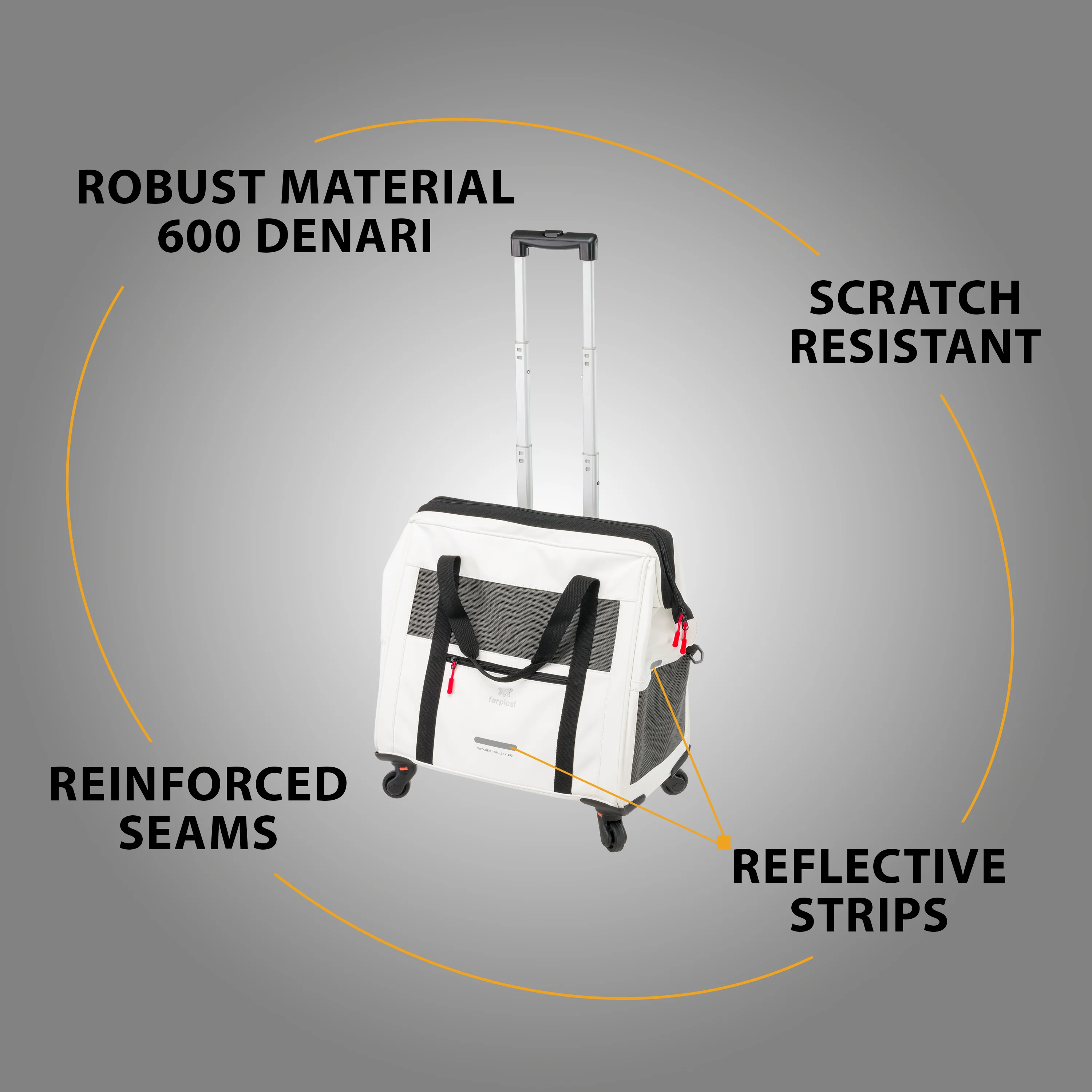 2025 Voyager Trolley van Ferplast �C stijlvolle, lichte trolley van kunstleer voor katten en kleine honden tot 15 kg. Met wieltjes, gaasramen en veiligheidsriem �C perfect voor comfortabel reizen.