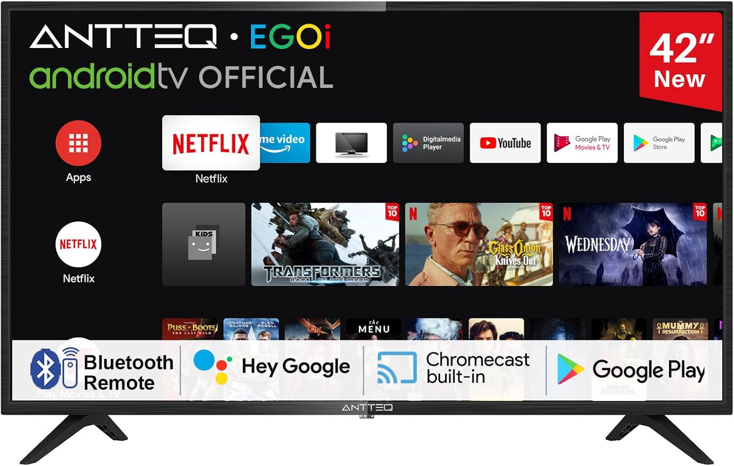 ANTTEQ AB42D1 TV 42 Inch (TV 106 cm), Dolby Audio, LED, HDMI, Media Player via USB, Digital Audio Output, Triple Tuner DVB-C/T2/S2, CI+, Hotel Mode Included