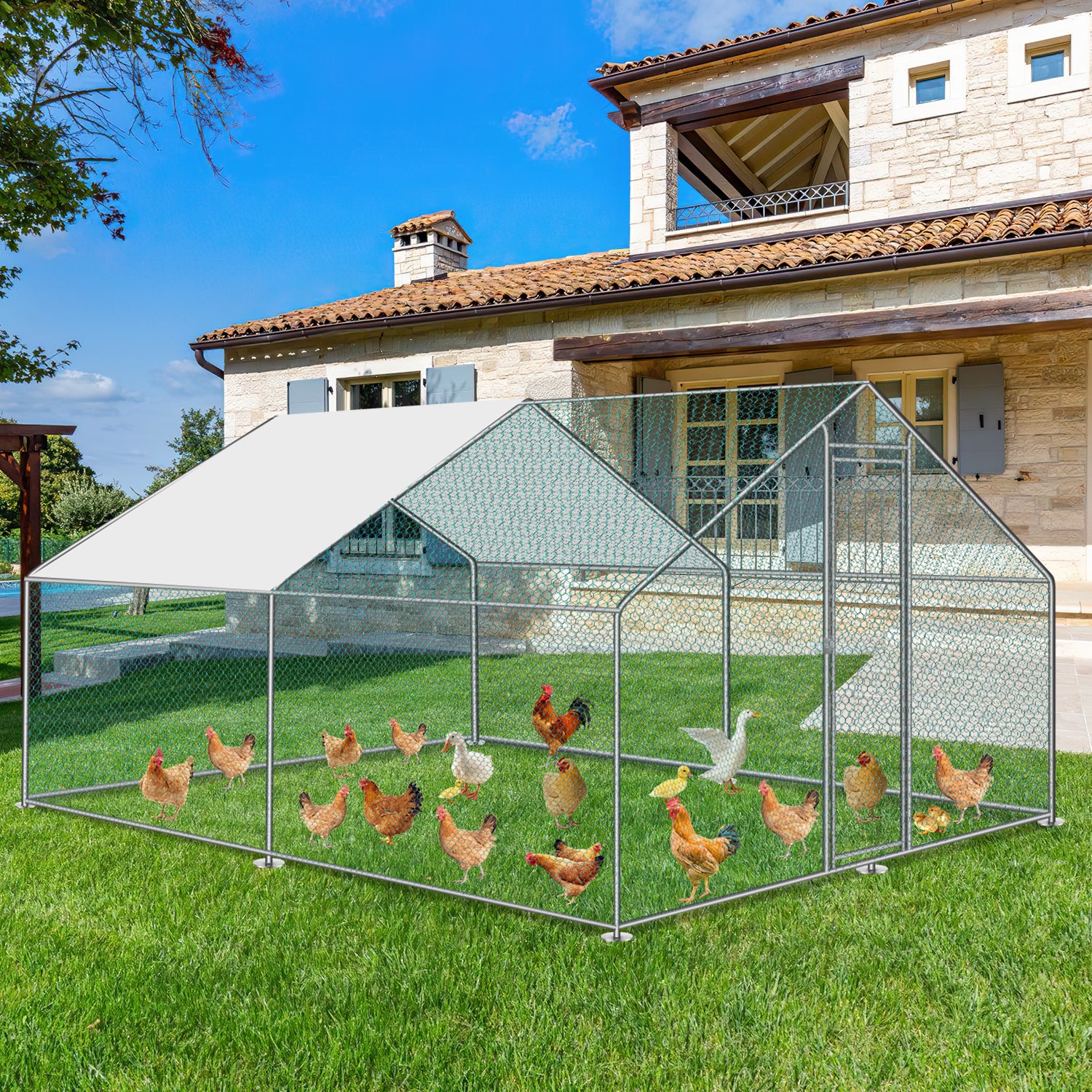 2025 Sonnewelt Kippenhok Metaal Vrijloopren met Dakzeil 332m