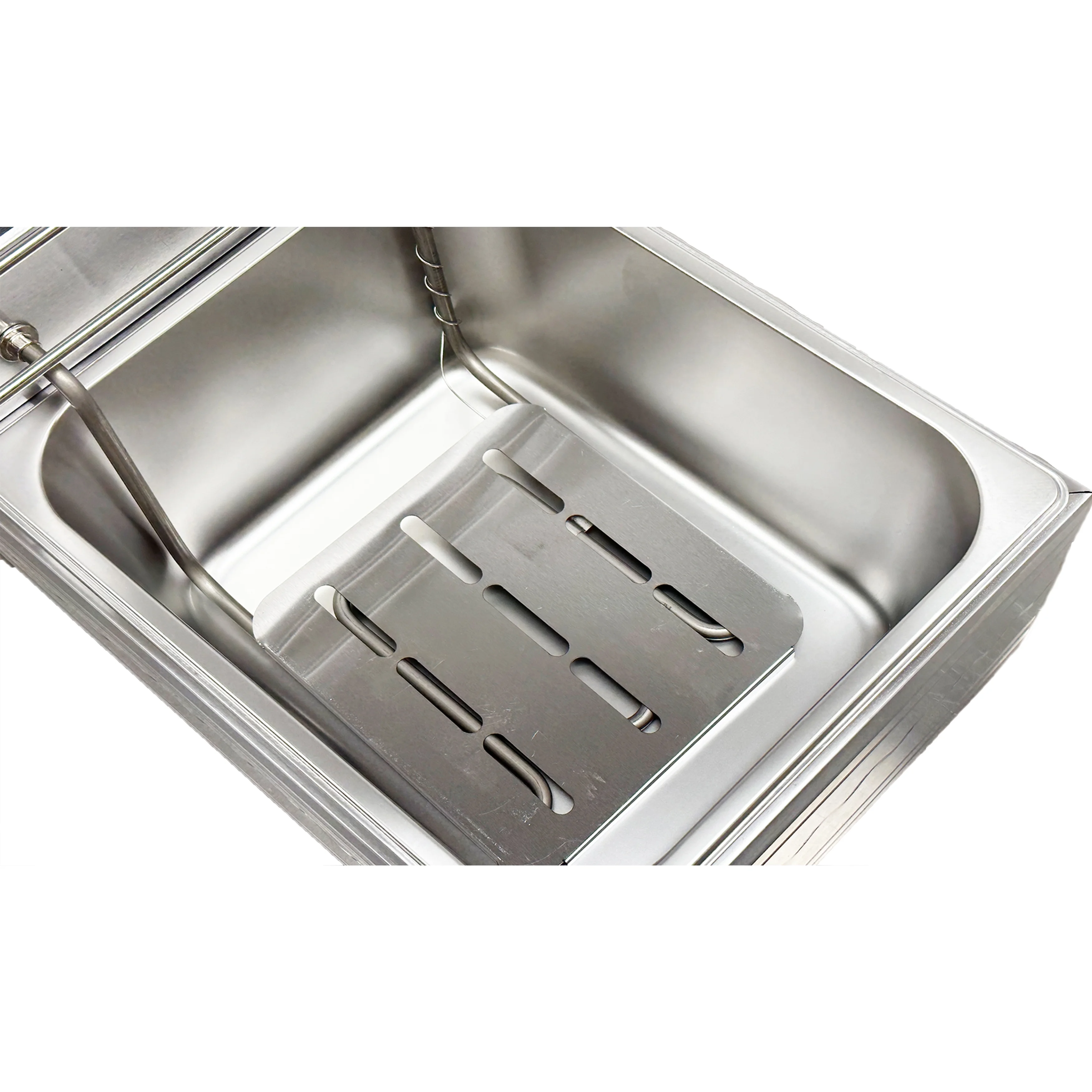 Elektrische friteuse 1600 W, roestvrijstalen tafelfriteuse met grote capaciteit, multifunctionele versterkte friteuse, enkele commerci?le kamer met 2,5 gallons