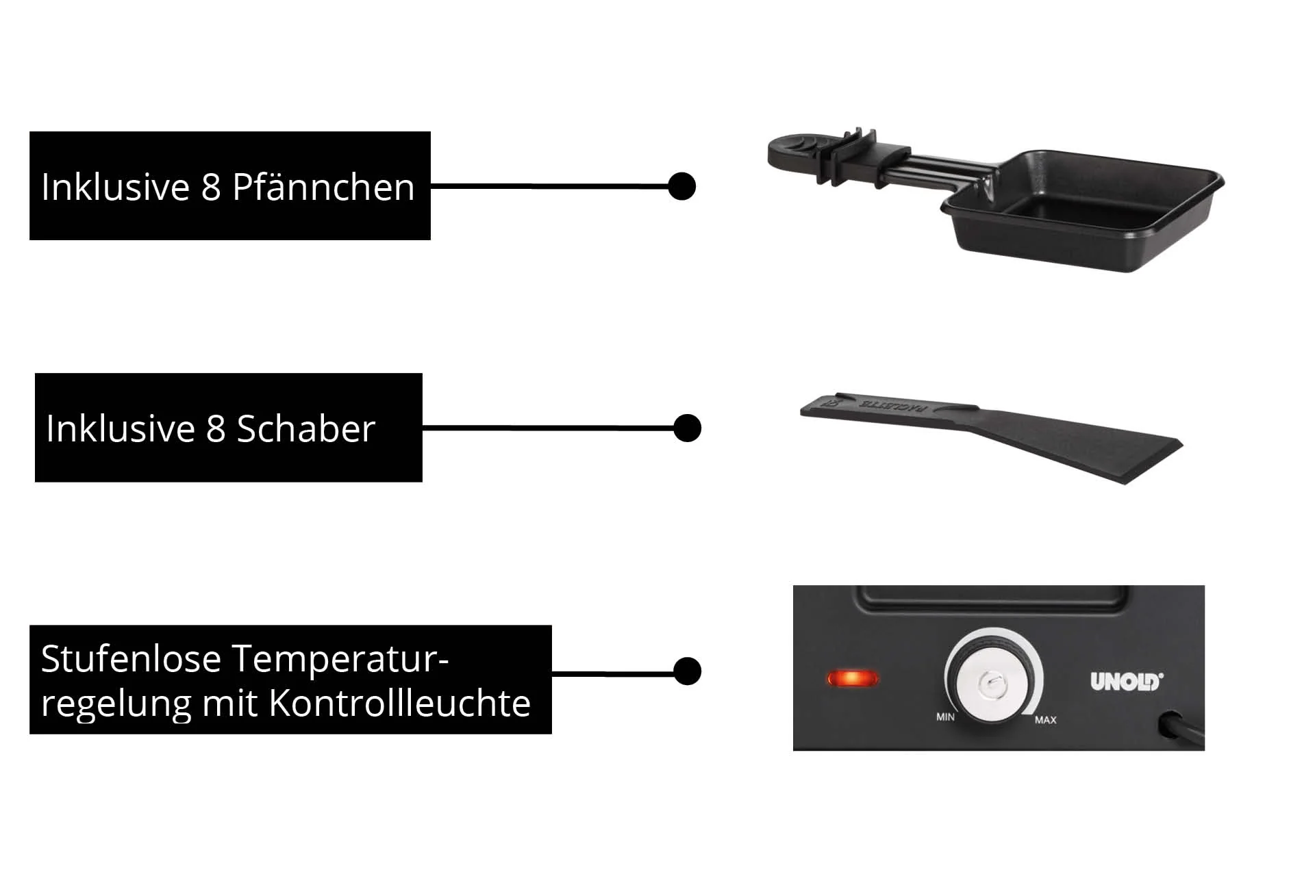 2025 Raclette Delice Basic �C 8-persoons tafelgrill met antiaanbaklaag en pannetjes, traploos instelbare temperatuurregeling