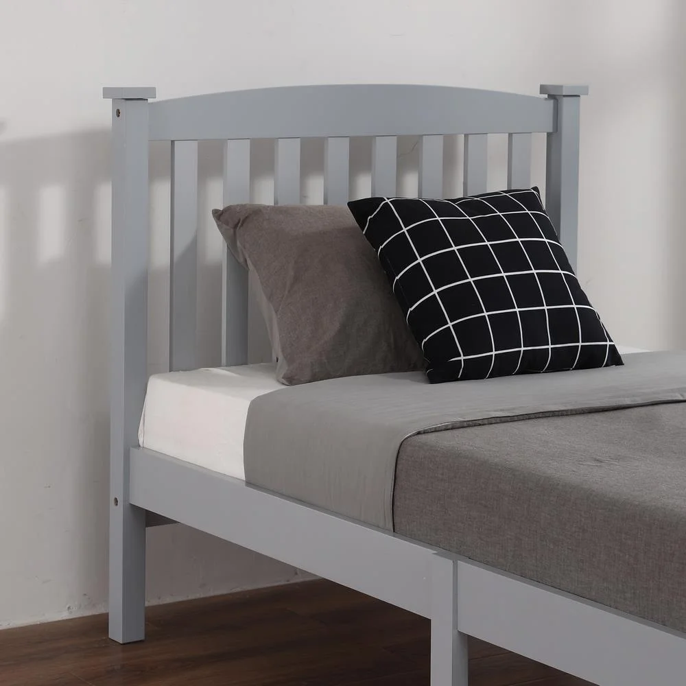 Ktaxon Verticaal Houten Bedframe voor Slaapkamer met Hoofdbord en Voetbord, Grijs, Eenpersoonsmaat