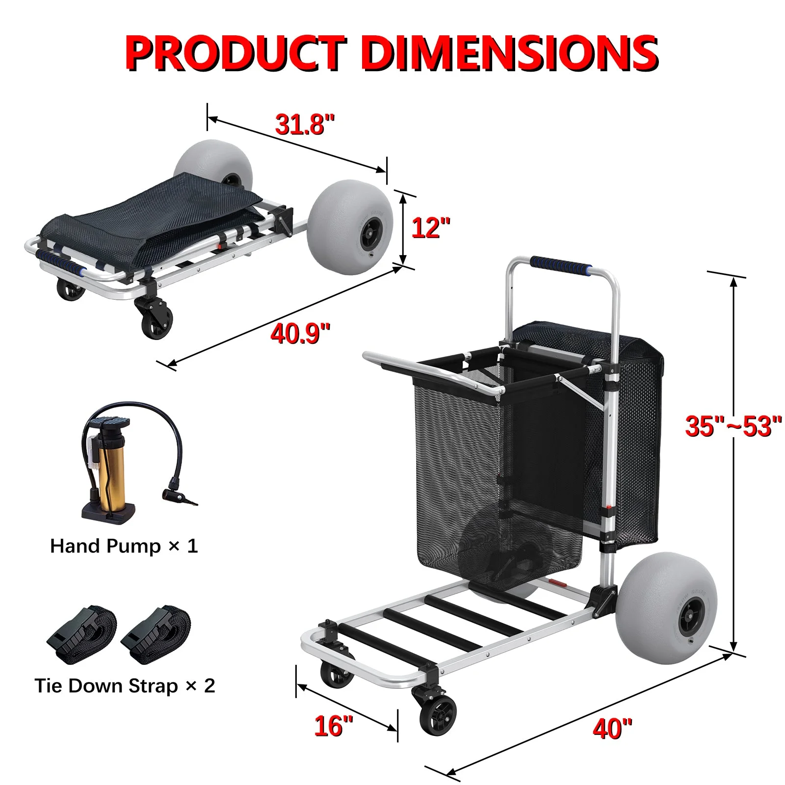 GDLF opvouwbare strandwagen met verstelbare handgreep en 12
