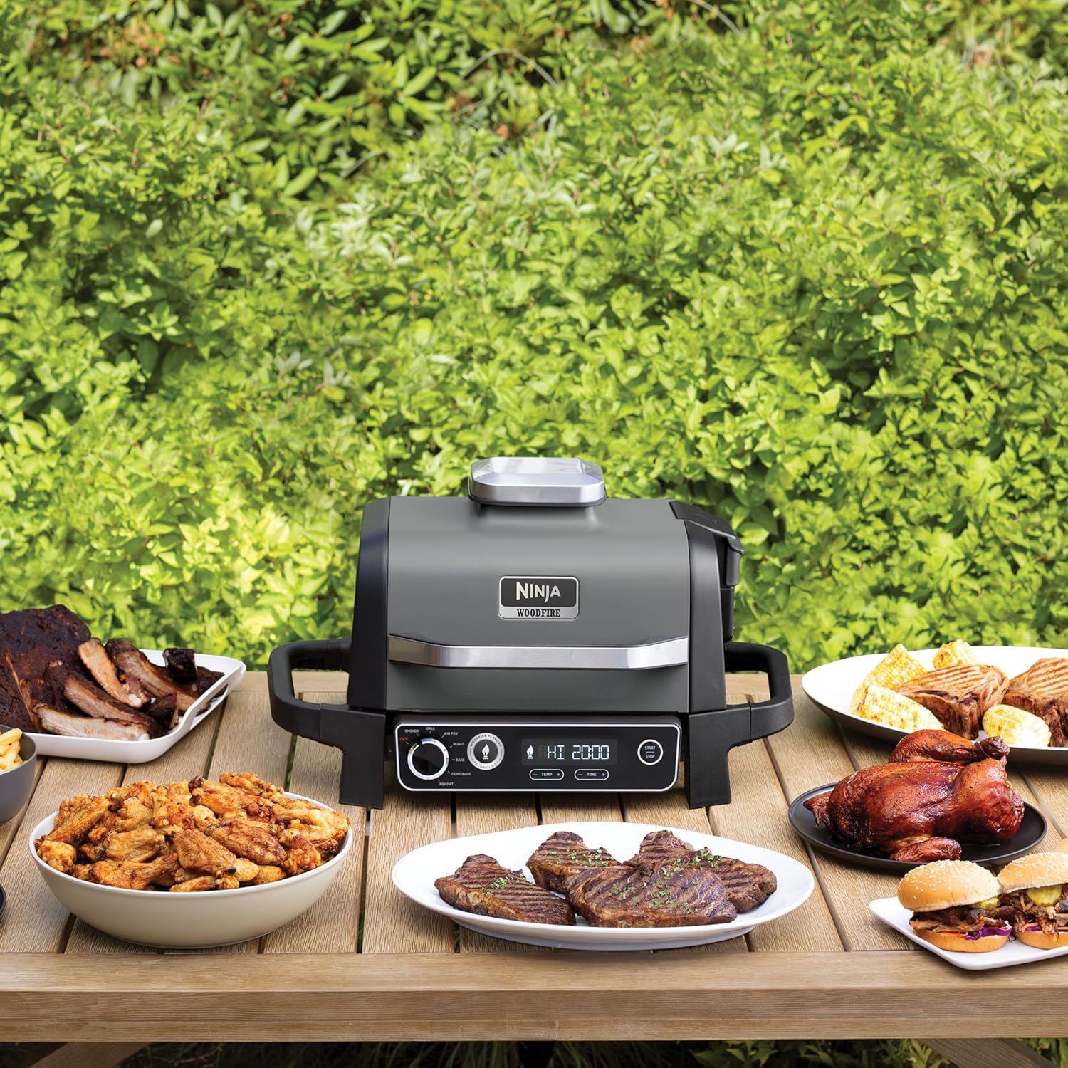 Ninja Woodfire Pro Connect XL Electric BBQ Grill & Smoker with App Control, Digital Sensor, Large 7-in-1 Grill & Air Fryer with Wood Fire Pellets, Weatherproof, Black OG901EU