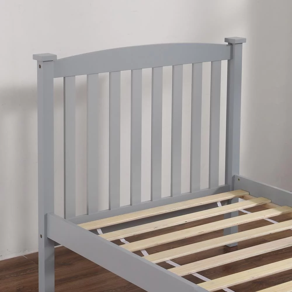 Ktaxon Verticaal Houten Bedframe voor Slaapkamer met Hoofdbord en Voetbord, Grijs, Eenpersoonsmaat
