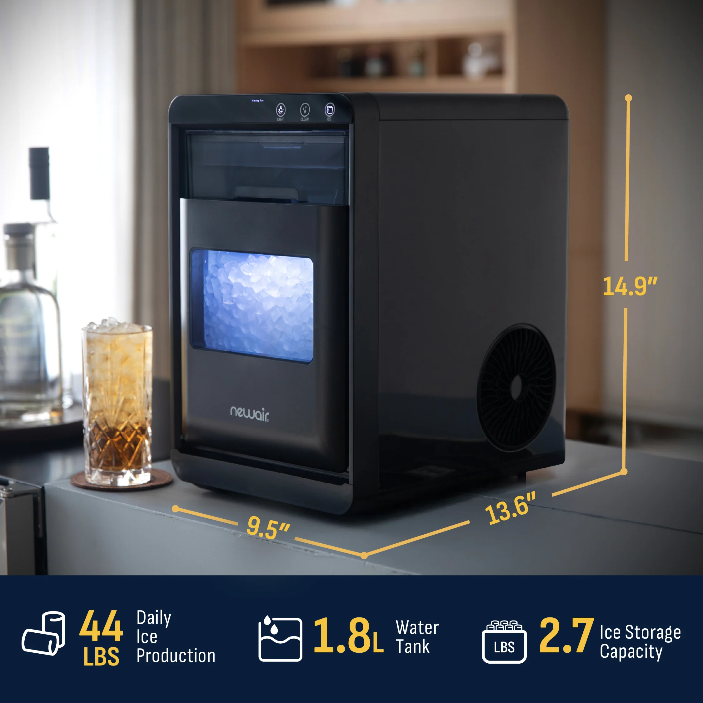 2025 Newair? Bovenblad Ijsmachine, Nugget Ijs, 44 lbs/24 uur