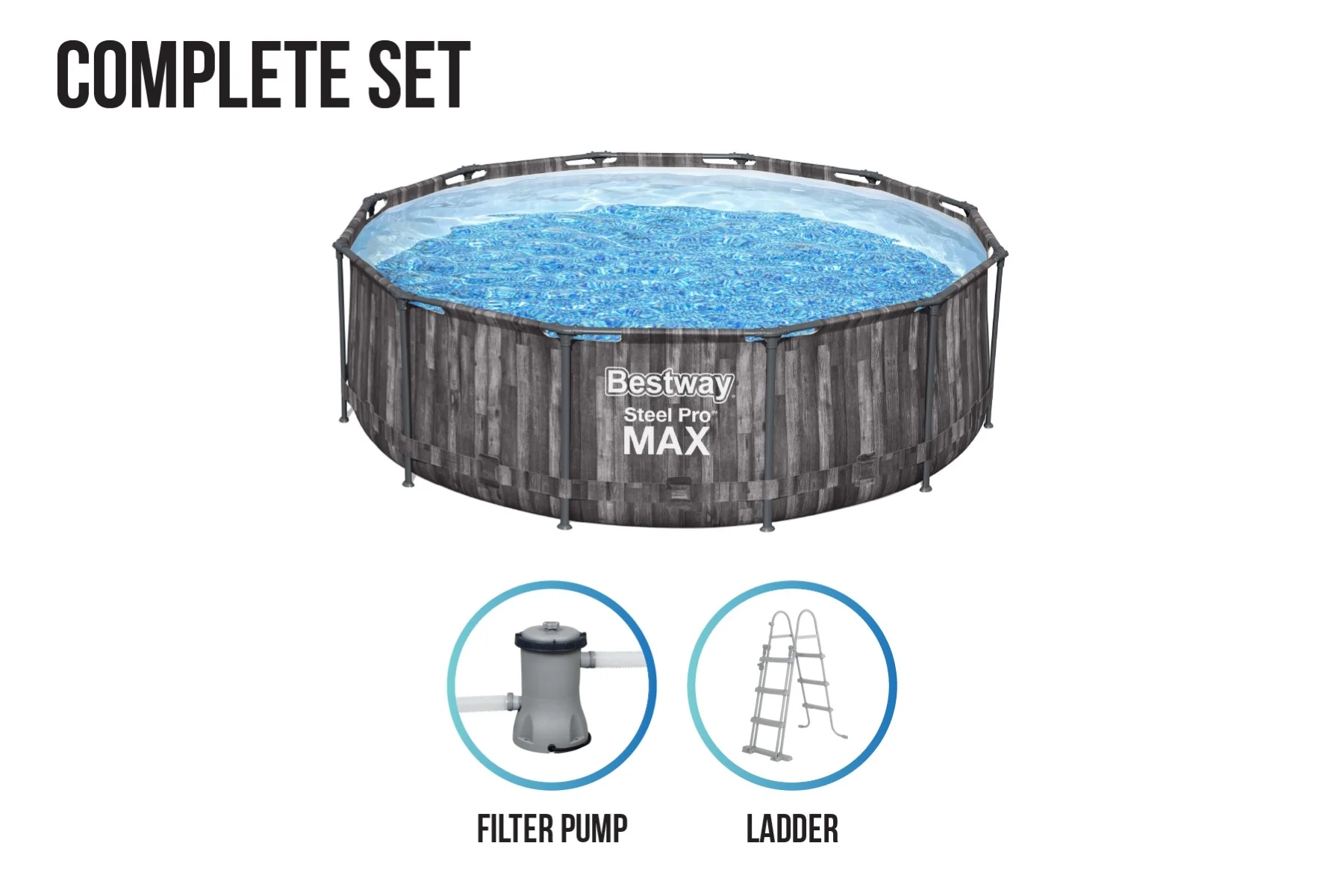 2025 Bestway? Steel Pro MAX? Ronde Opzetzwembad van Staal met Houtprint 12 ft x 39.5 in