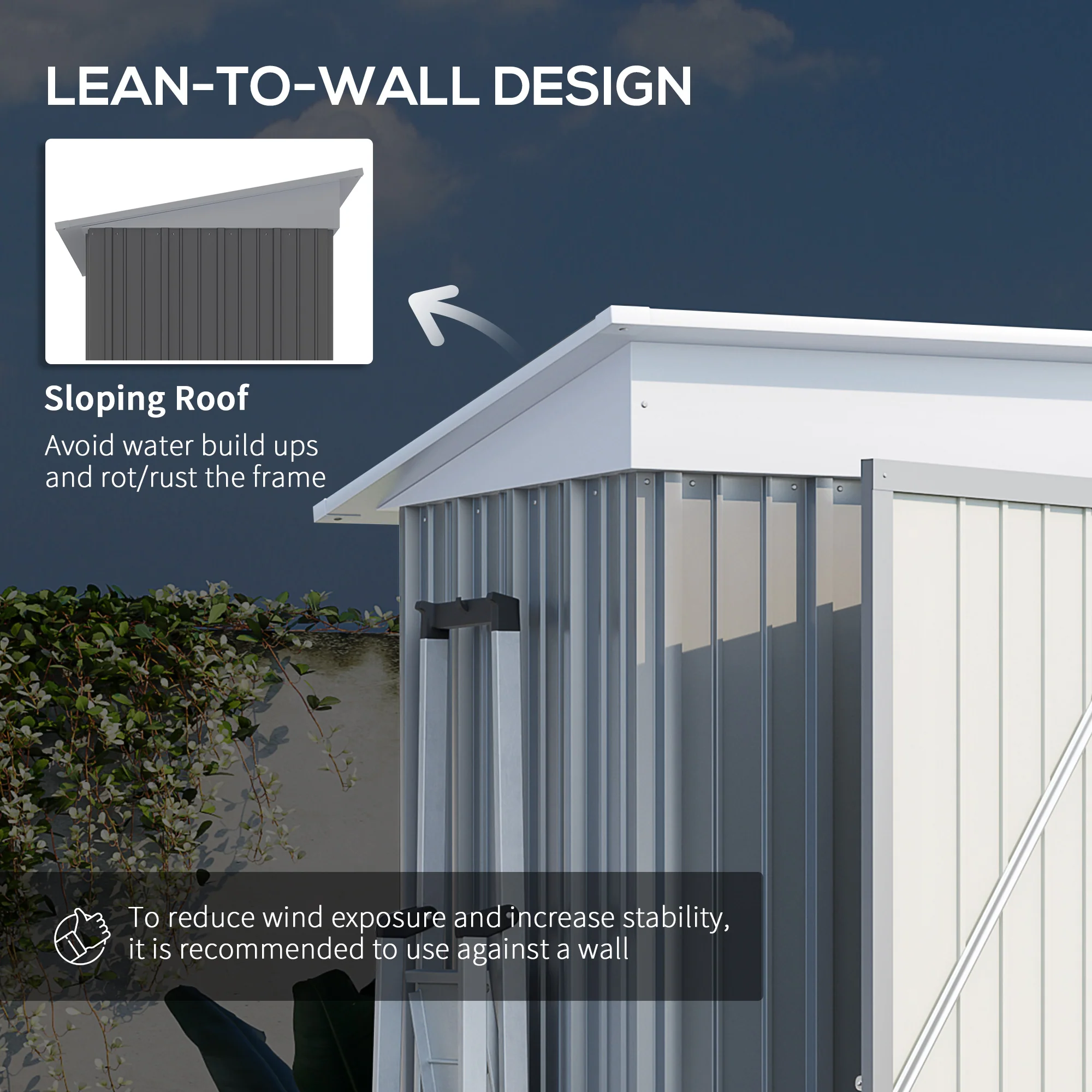 2025 Outsunny Stalen Tuinhuis, Klein Lean-to Fiets- en Tuingereedschap Schuurtje, 5x3 ft, Grijs