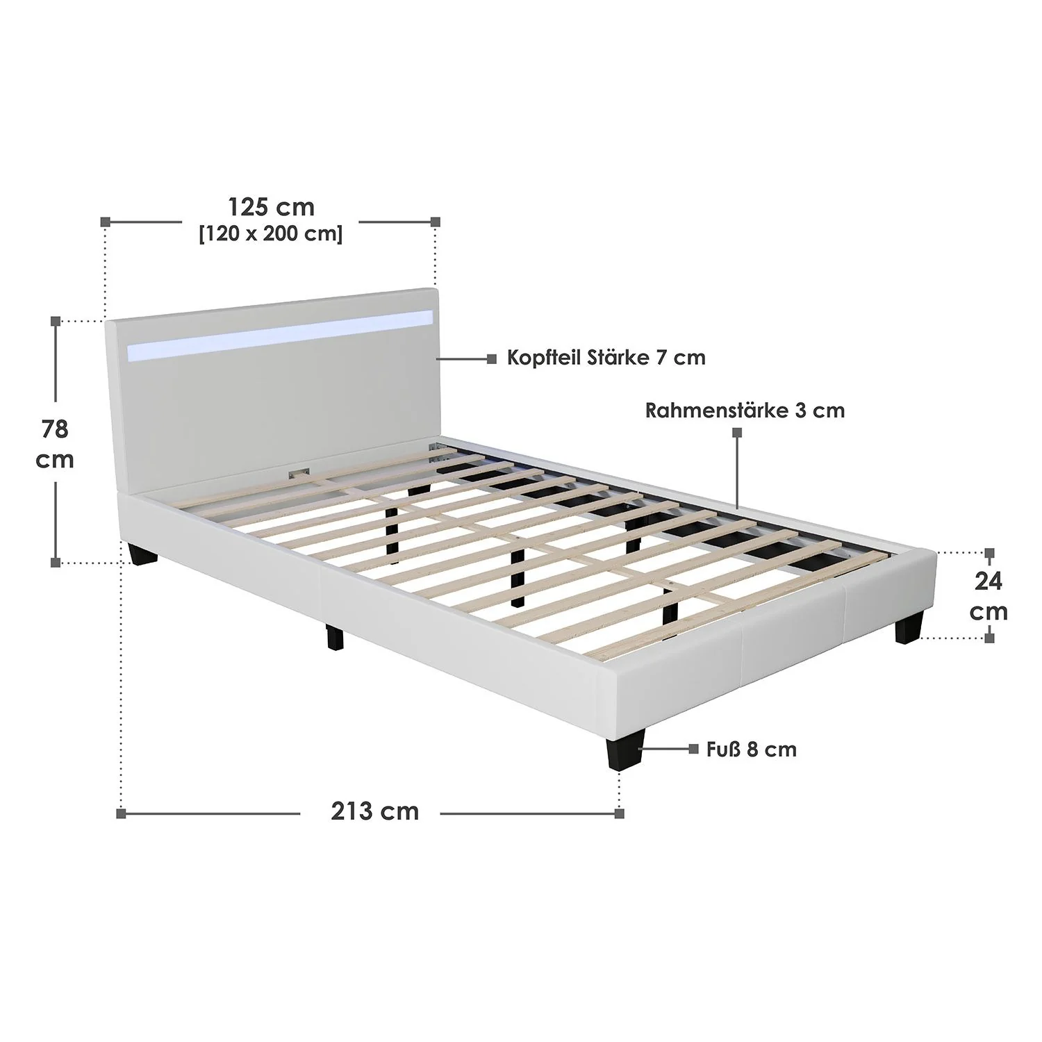 2025 Rustgevend slapen in het gestoffeerde bed Verona 120x200 cm in wit