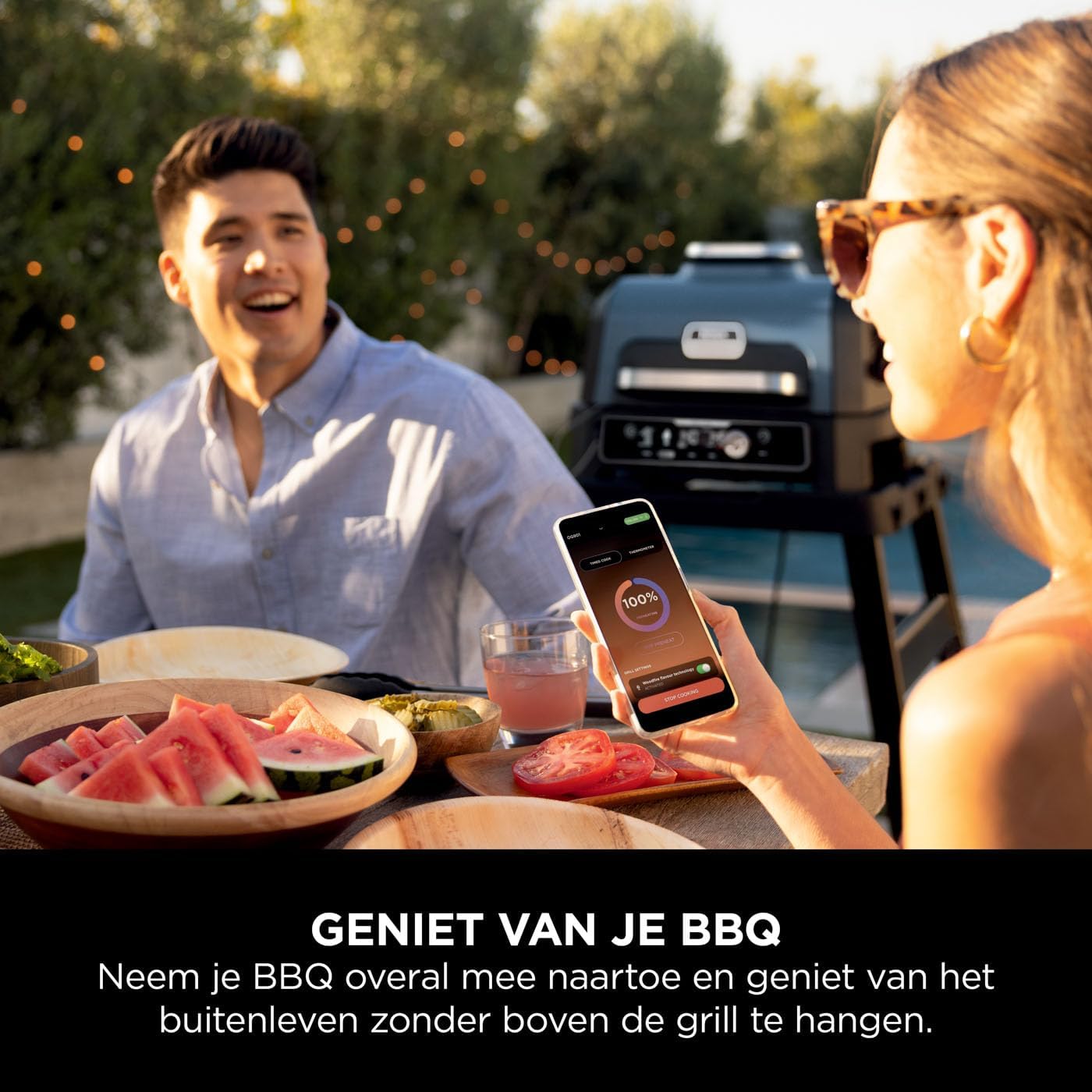 Ninja Woodfire Pro Connect XL Electric BBQ Grill & Smoker with App Control, Digital Sensor, Large 7-in-1 Grill & Air Fryer with Wood Fire Pellets, Weatherproof, Black OG901EU