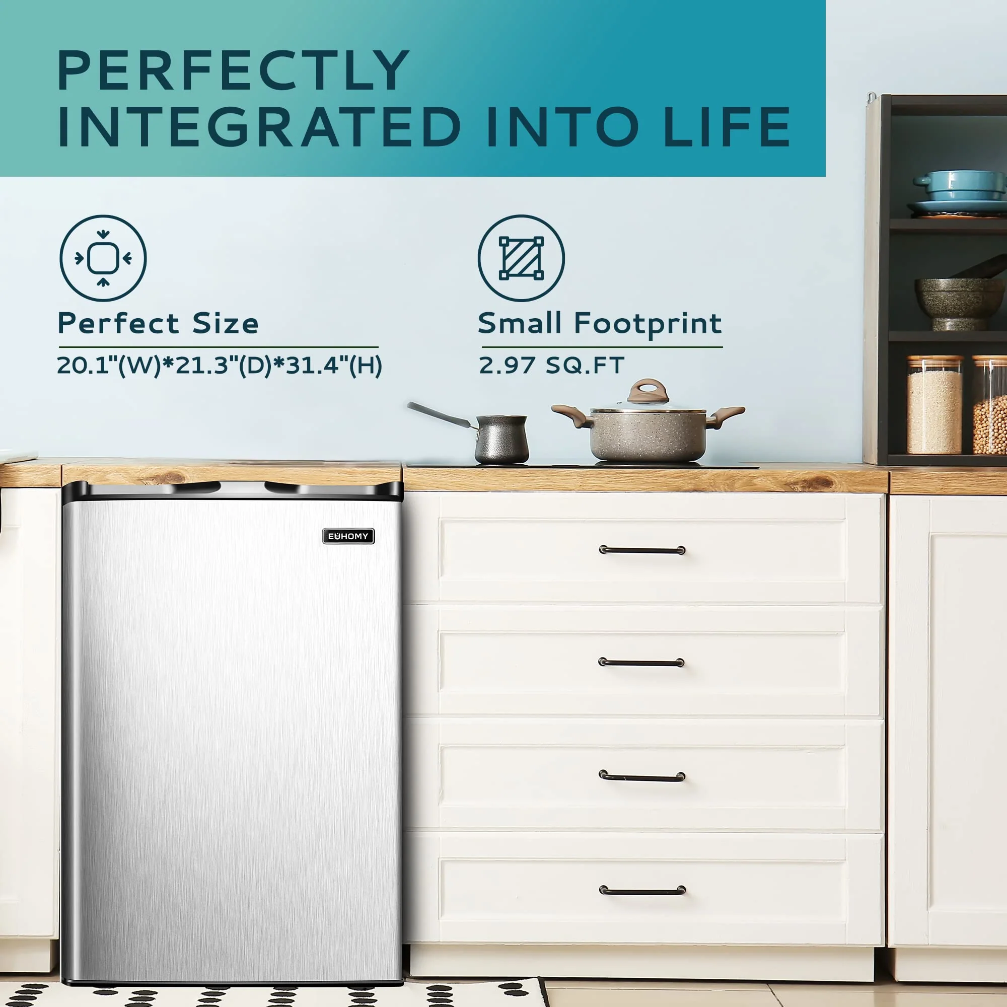 EUHOMY Compacte Verticale Vriezer van 3,0 Kubieke Voet met Enkele Deur