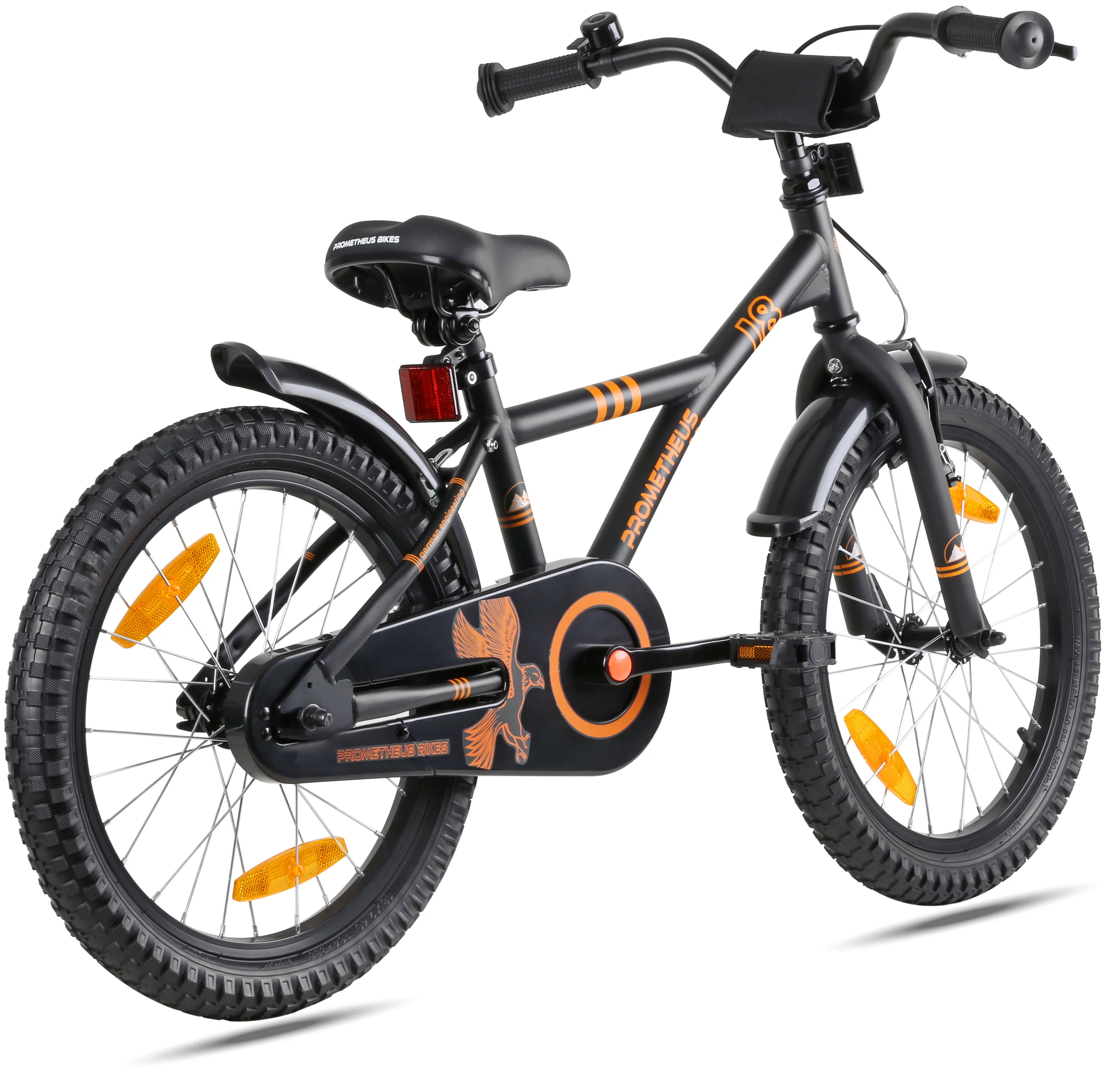 2025 Kinderfiets 18 inch vanaf 5 jaar in Mat Zwart & Oranje