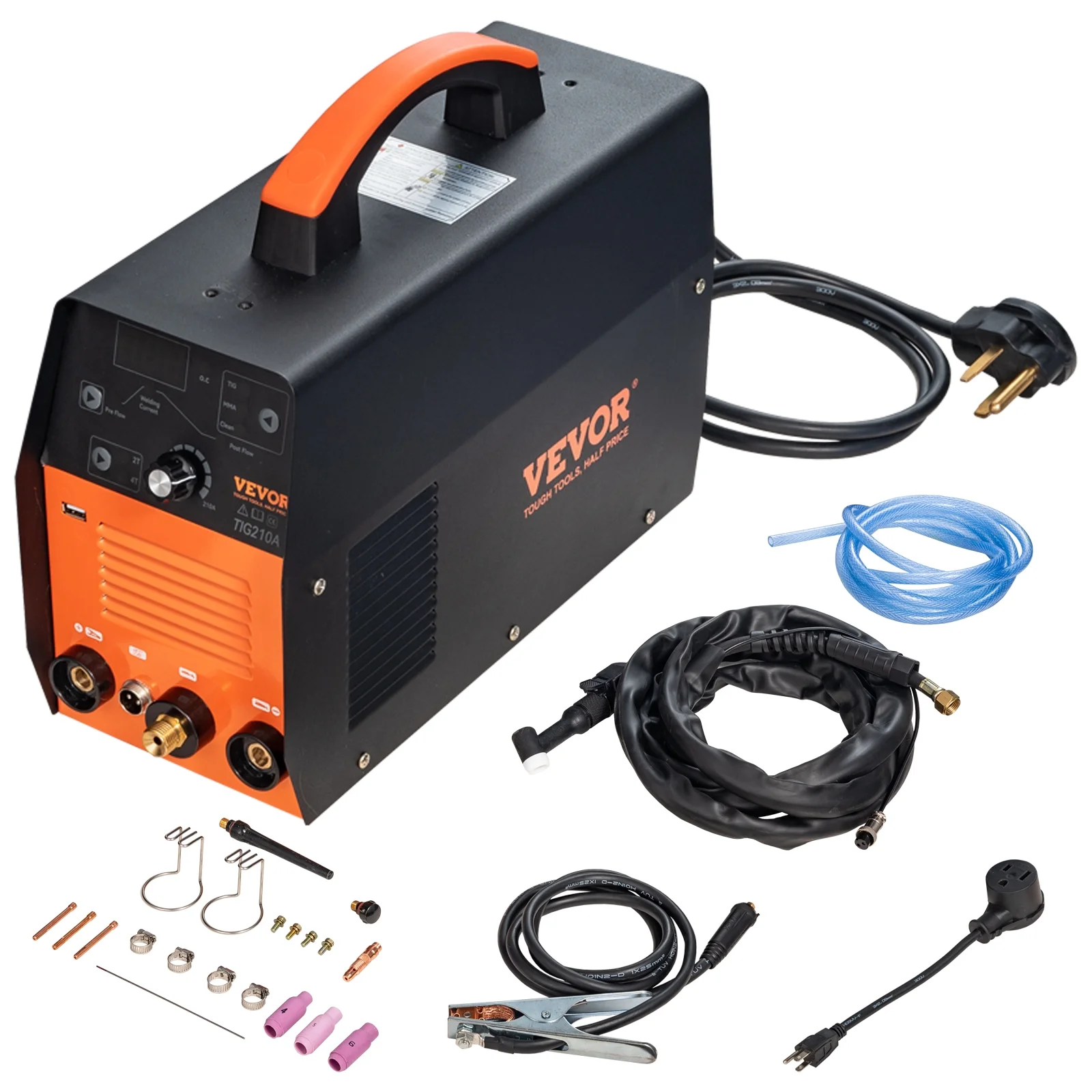 VEVOR TIG-lasapparaat 210A 3-in-1, 110/220V dual voltage, HF TIG / MMA / reinigingsmodus met USB, IGBT-inverter en brander, digitaal booglasapparaat voor roestvrij staal, ijzer, constructiestaal, koper en nikkel