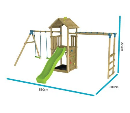TP Skywood Klimstructuur van Hout met Ripple Glijbaan, Monkey Bars en Dubbele Schommelarm - FSC? Gecertificeerd