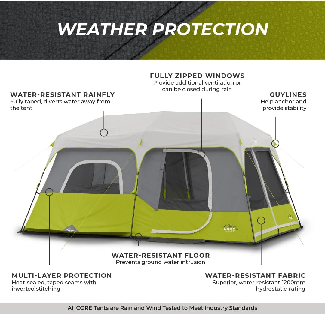 Core 9-persoons Instant Cabin-tent - 14' x 9', groen (40008)