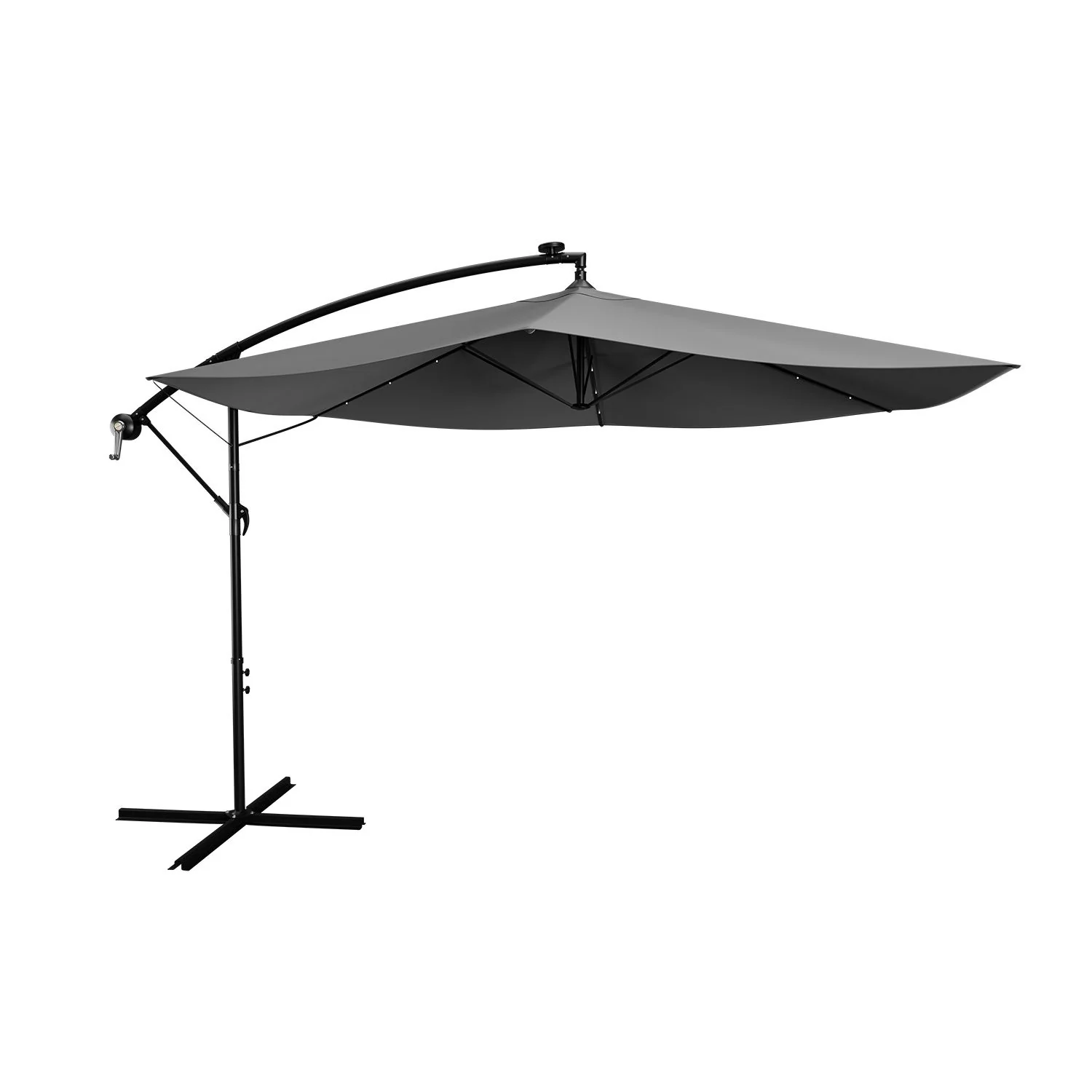 2025 Hangparasol Brazil 3,5 m grijs-cr��me met standaard en handkurbel �C zonbescherming met LED-verlichting