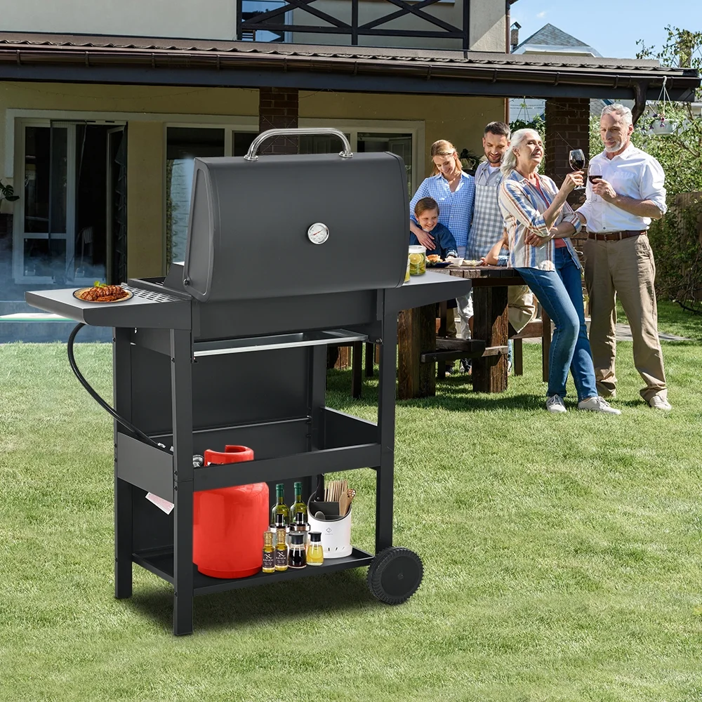 2025 SEGMART gasbarbecue op propane, 4 branders, van roestvrij staal �C 34.200 BTU, tuin-/terrasbarbecue met twee opvouwbare zijtafels en thermometer, ideaal voor kamperen en koken buiten