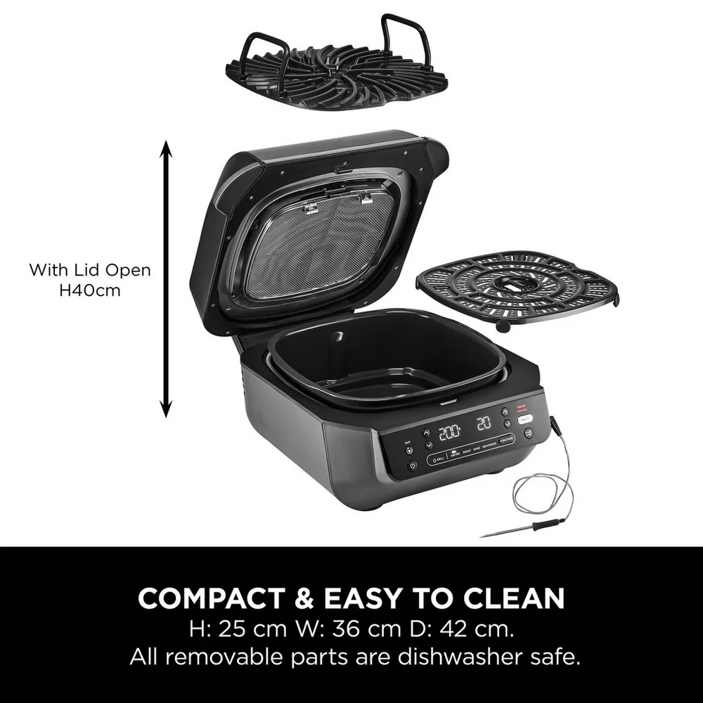 2025 Ninja 5-in-1 Grill en Airfryer 5,7L met Digitale Kooksonde - Zwart en Zilver