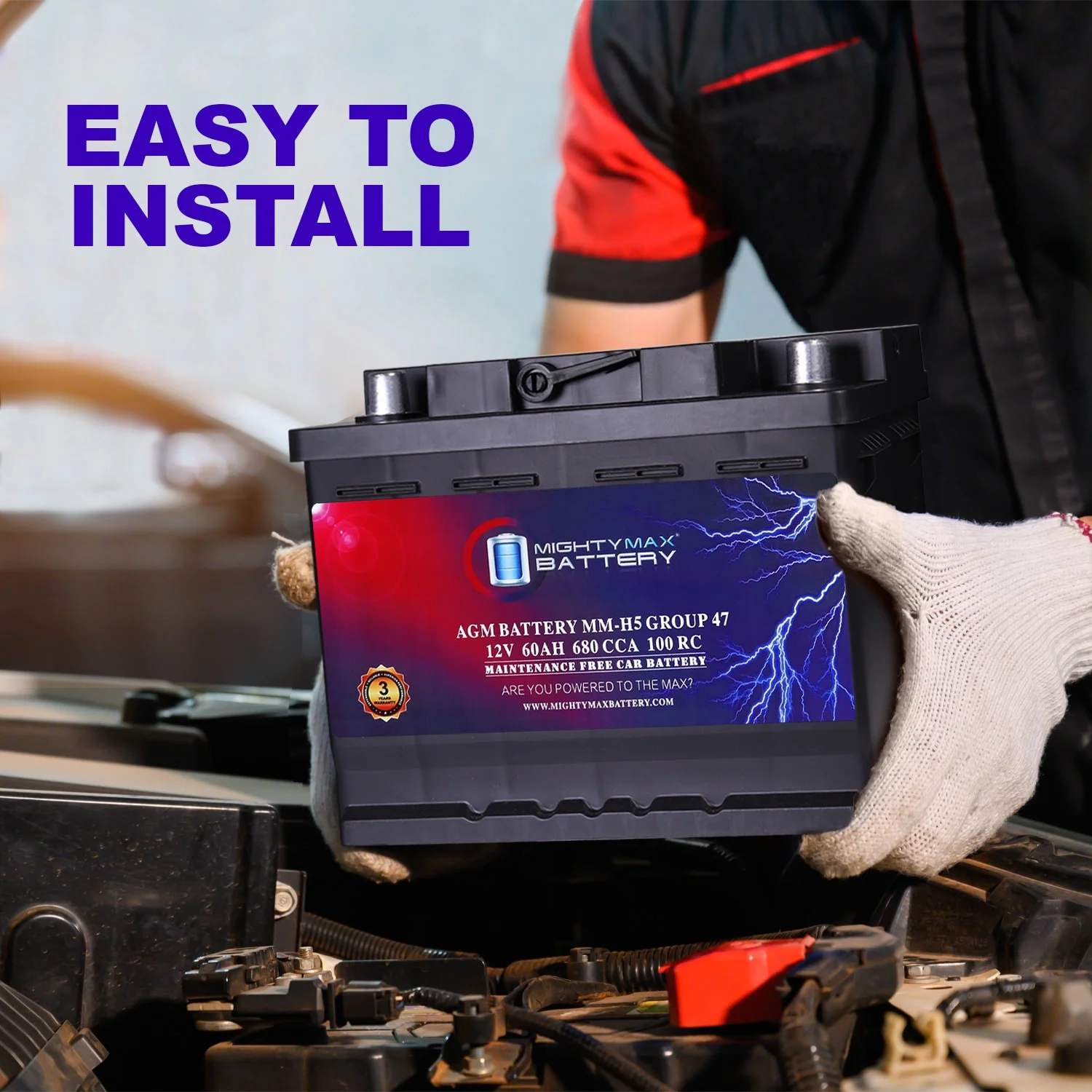 Oplaadbare autobatterij MM-H5 start-stop, BCI maat groep 47, 12 V 60 AH, 100 RC, 680 CCA, AGM-technologie.