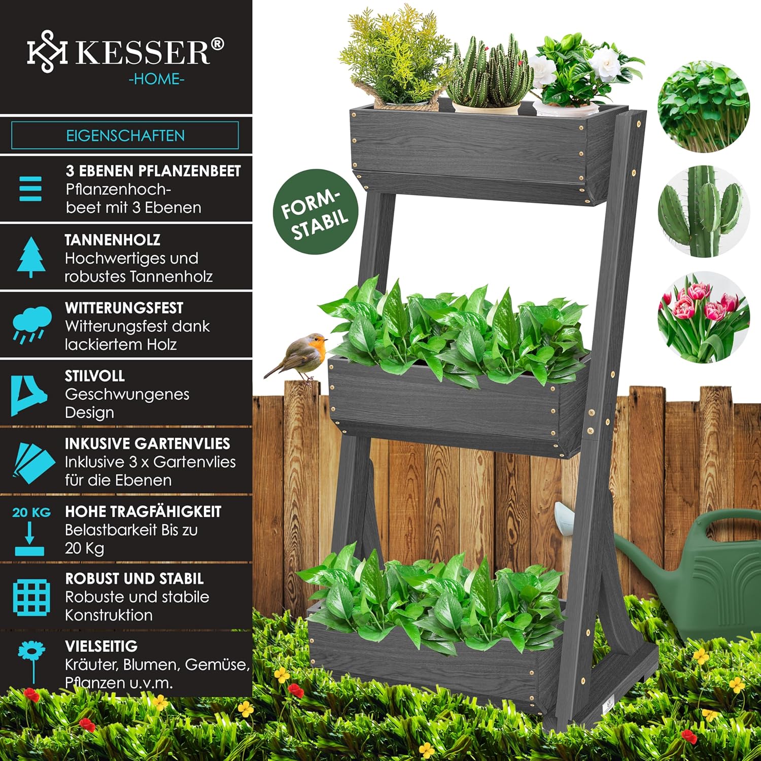 KESSER  Plant Staircase Herbs Flowers in Stair Shape Herb Garden Flower Boxes Including Root Cloth Bed for Plants for Patio, Balcony and Garden (5 Shelves, Brown)