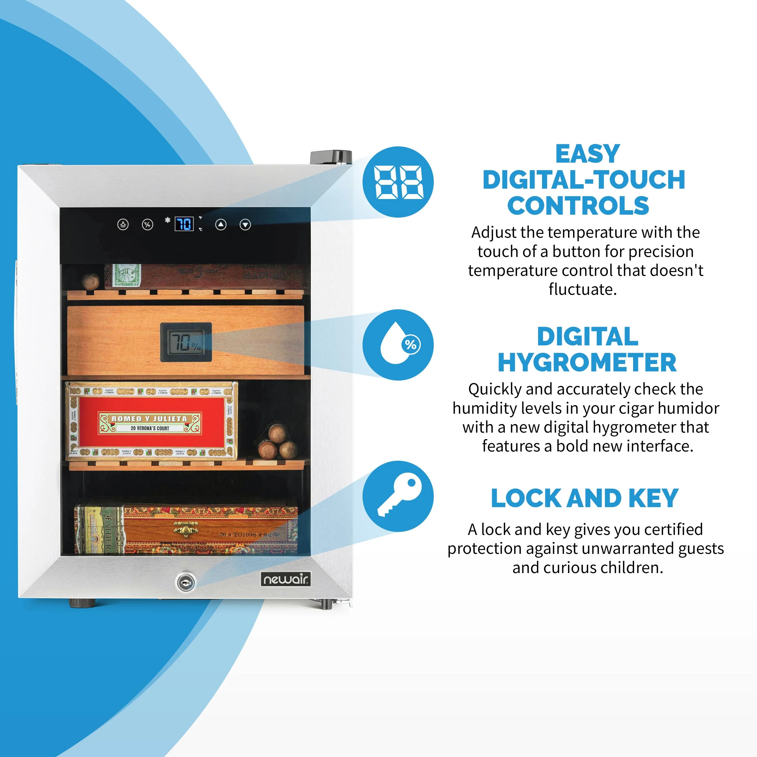 2025 Newair? Elektrische Humidor met Opti-Temp?, Capaciteit voor 250 Sigaren