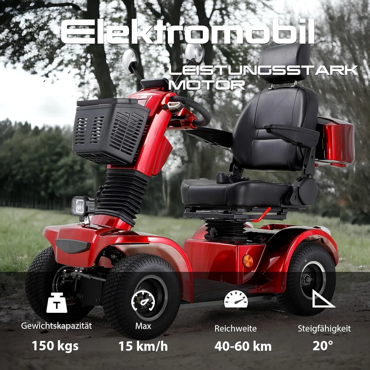 2025 ZVGREEN 4-wiel mobiliteitsscooter voor senioren �C Kapiteinsstoel, max. 15 km/u, ruime opbergruimte, draaibare stoel, elektromagnetische rem