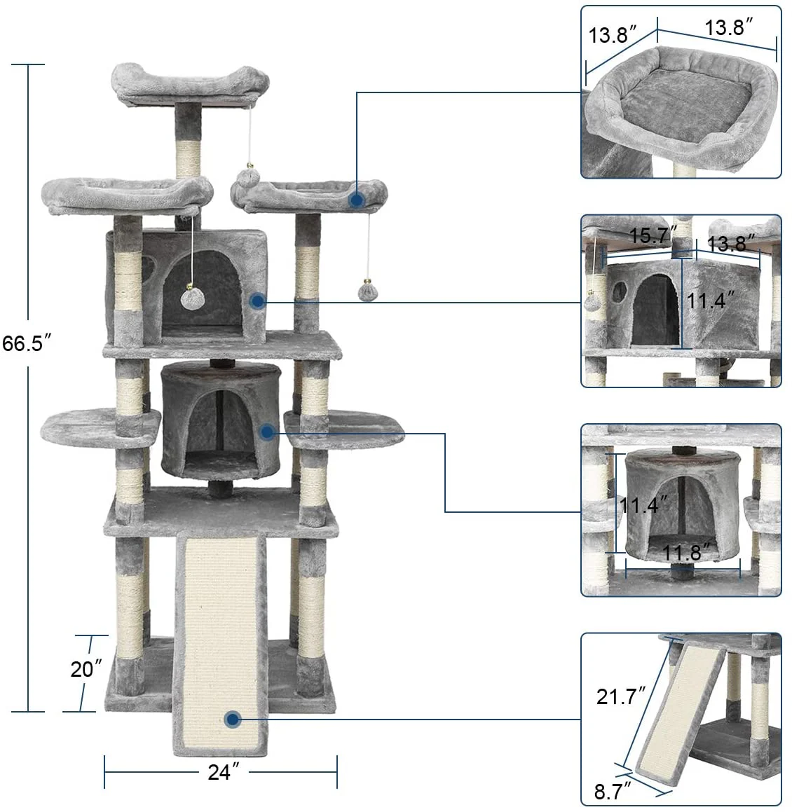 Kattenboom van 67 Inch met Condominiums, Trap en Krabpalen
