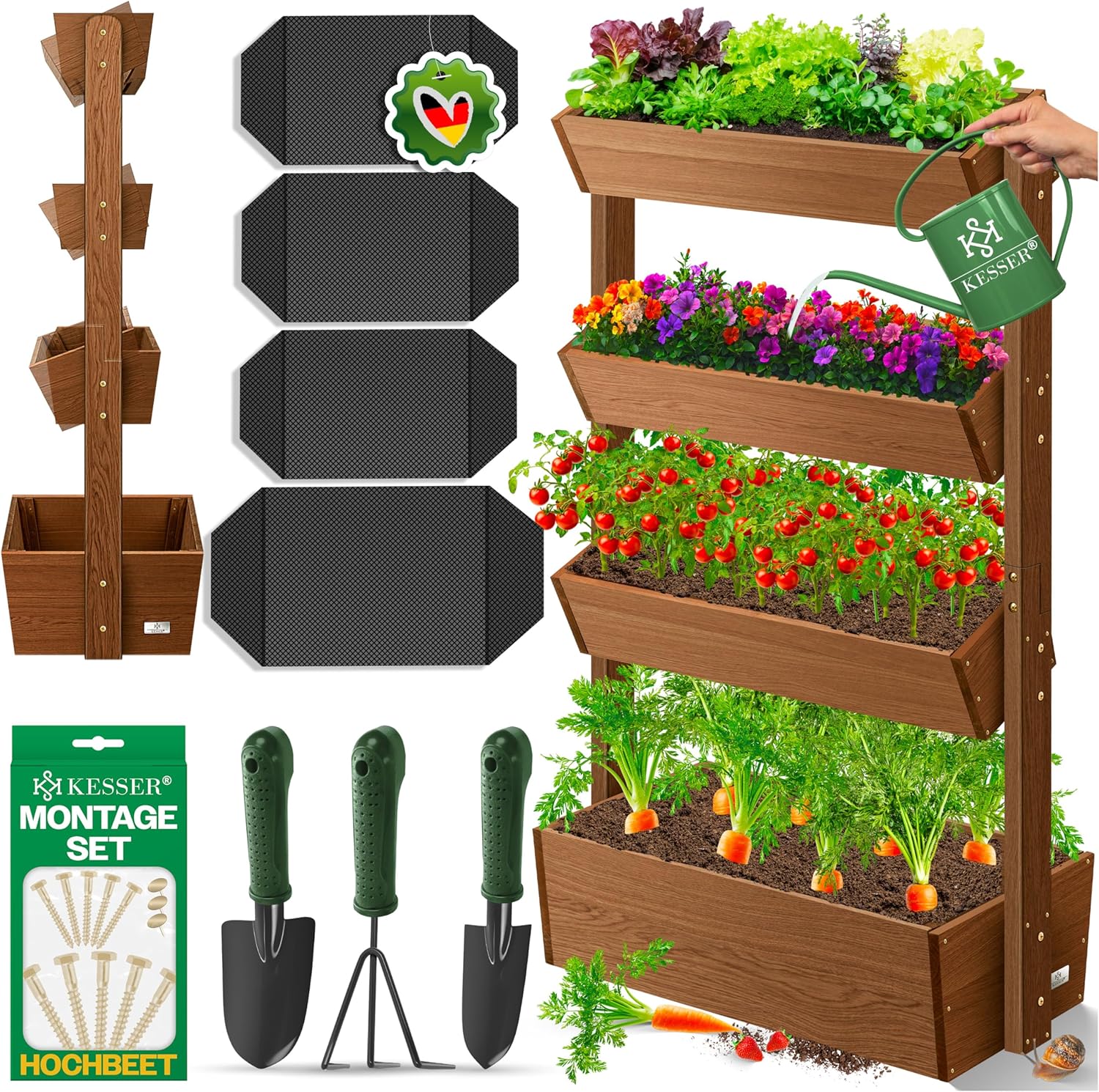 KESSER  Plant Staircase Herbs Flowers in Stair Shape Herb Garden Flower Boxes Including Root Cloth Bed for Plants for Patio, Balcony and Garden (5 Shelves, Brown)
