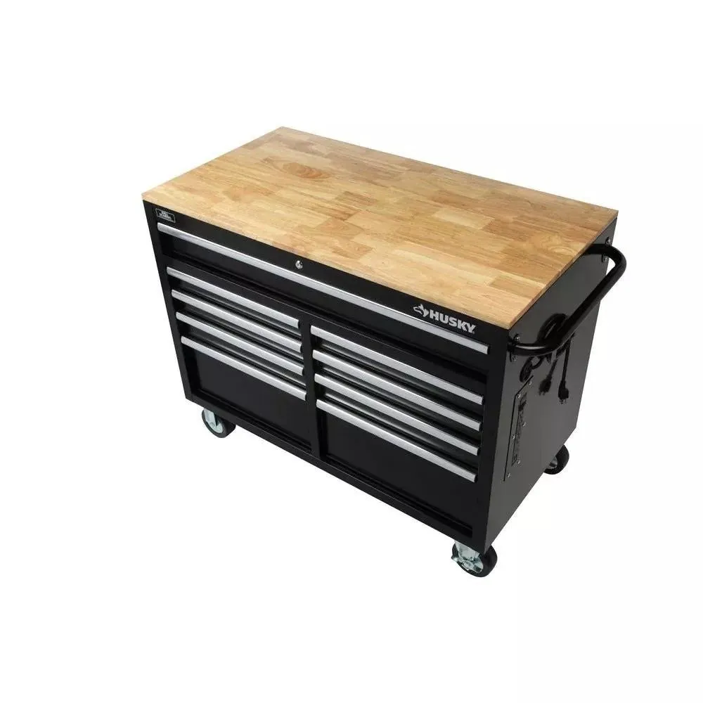 46 inch B x 24 inch D 9-laden hoogglans zwarte diepe gereedschapskist mobiele werkbank