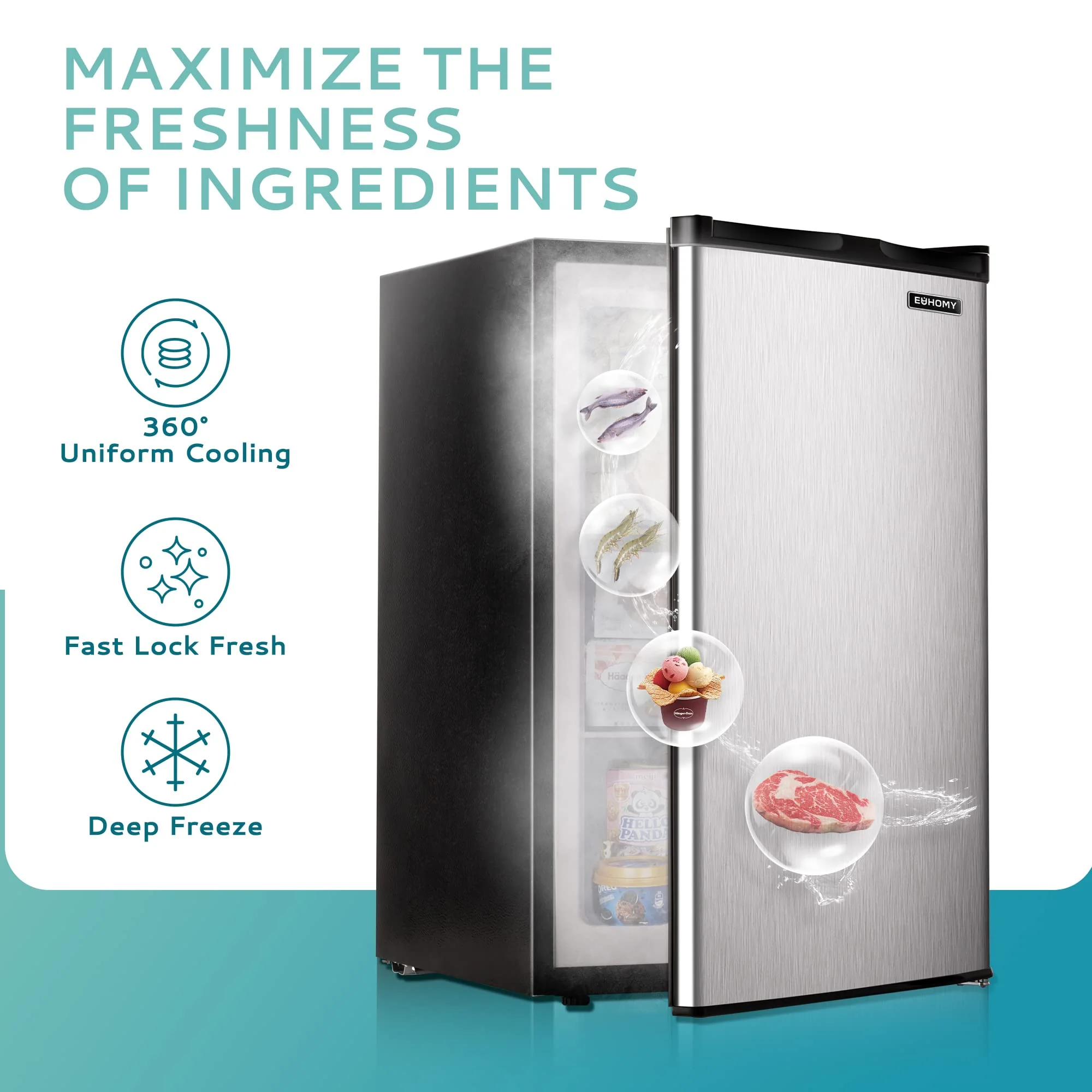 EUHOMY Compacte Verticale Vriezer van 3,0 Kubieke Voet met Enkele Deur