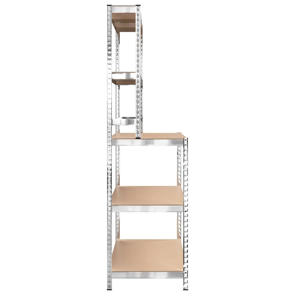 2025 Werktafel met 5 planken zilver staal & houtvezelplaat