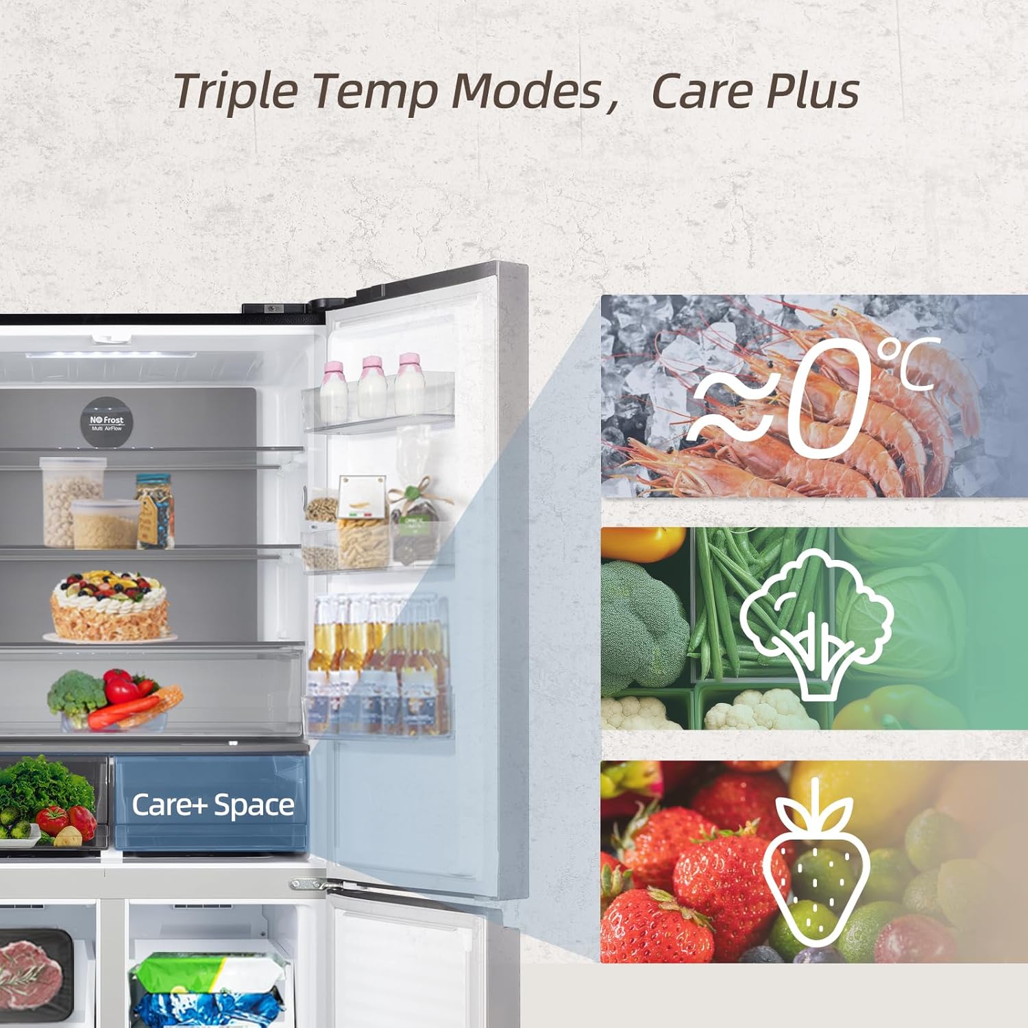 CHiQ FBM351NEI42, Fridge-Freezer, 356 Liters(260 + 96 L), No Frost, Silent 35dB, Inverter Compressor, Digital LED Display, 12 Year Warranty on Compressor, Stainless Steel