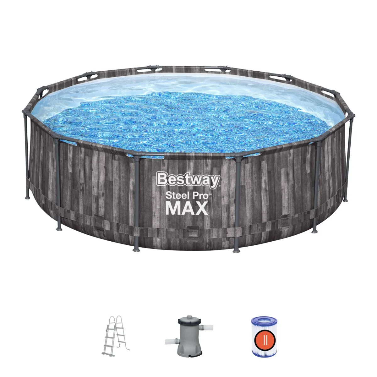 2025 Bestway? Steel Pro MAX? Ronde Opzetzwembad van Staal met Houtprint 12 ft x 39.5 in