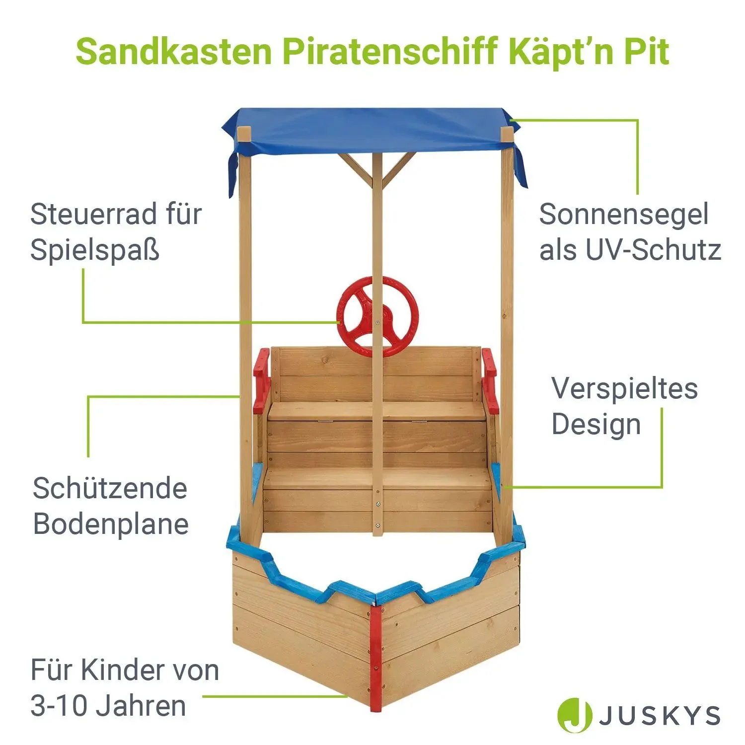 2025 Sandkasten K?pt��n Pit - Piratenschiff Boot aus Holz